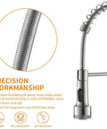 LED Light Kitchen Faucet With Pull Down Sprayer In SS304 Stainless Steel Brushed Nickel Finish featuring braided hose detail