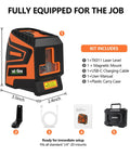 Green Laser Level 2-Line Self-Leveling Cross Line Laser With USB-C, Fast Auto Level In 2 Seconds, 3mm Accuracy At 10m, Manual Mode For Angled Layouts, High Visibility 40mW Laser Tool For DIYers And Pros, 3.5x2.4 inch kit with mount, cable, manual, case