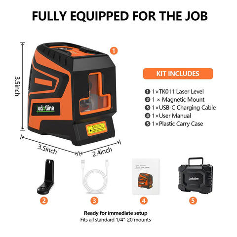Green Laser Level 2-Line Self-Leveling Cross Line Laser With USB-C, Fast Auto Level In 2 Seconds, 3mm Accuracy At 10m, Manual Mode For Angled Layouts, High Visibility 40mW Laser Tool For DIYers And Pros, 3.5x2.4 inch kit with mount, cable, manual, case