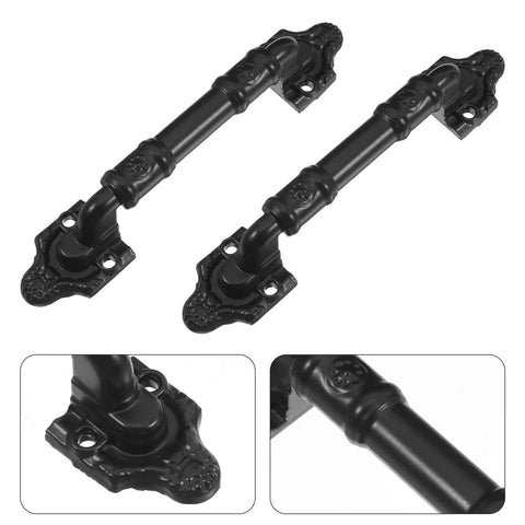 Sliding Barn Door Handles Set, 2 Pack No Drill Install, Black Iron Alloy Modern Gate Pulls for Main Doors and Wardrobes, detail view