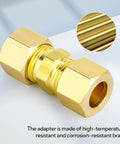 Brass compression pipe straight union connector for 3/4 in OD tubing, close-up view