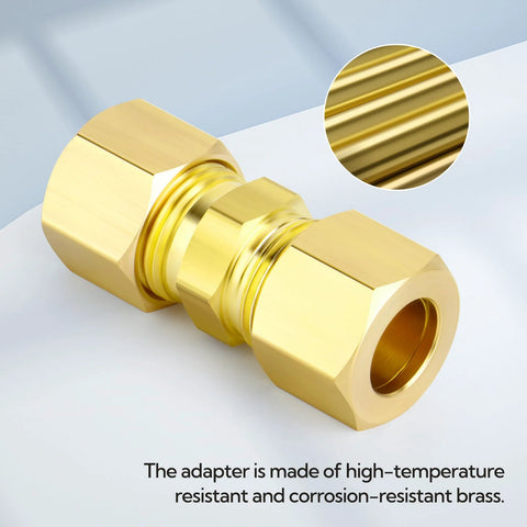 Brass compression pipe straight union connector for 3/4 in OD tubing, close-up view