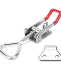 Beefy Toggle Latch Clamp In Stainless Steel With 1323lb Capacity for Home Projects, red grip handle, and securing plate visible