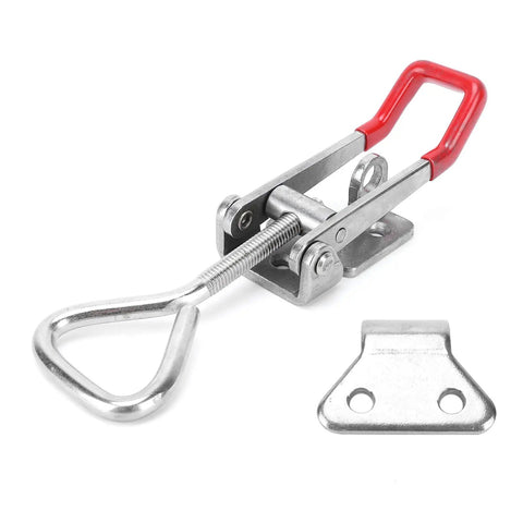 Beefy Toggle Latch Clamp In Stainless Steel With 1323lb Capacity for Home Projects, red grip handle, and securing plate visible