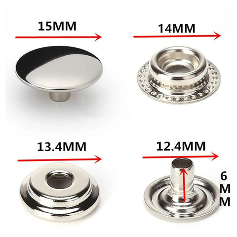 120 Pcs Stainless Steel Snap Fasteners Kit 15 mm Marine Grade For Boat Canvas, Clothes, Jeans, DIY Craft And Outdoor Gear
