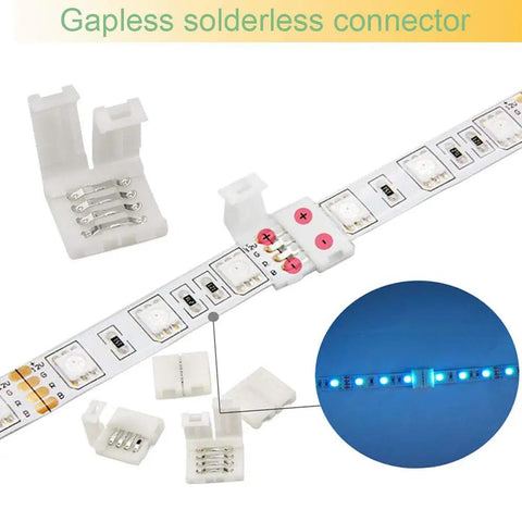 4 Pin LED Strip Connector Kit For 5050 RGB 10mm Light Strips Not RGBIC With Eight Solderless Accessories Close View