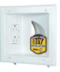Recessed Low Voltage Media Wall Plate With Built In Duplex Outlet And Cable Management For TV Wall Mounts In White Ultra Slim Profile