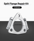 Heavy Duty 2.25 In Triangle Exhaust Split Flange Repair Kit Built From Beefy Carbon Steel With Two Hex Socket Bolts, showing 2.25 inch steel flange.
