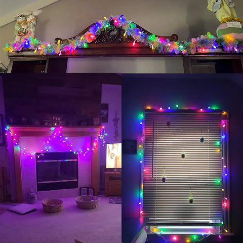 Easter String Lights LED Multi Color Glass C3 Bulbs 50 Count For Party Vibes On Patio And At Home, decorating mantel and window