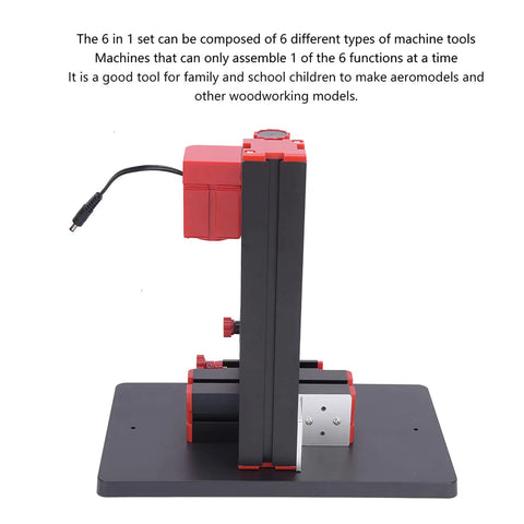 Ftvogue 6 In 1 Mini Motorized Lathe Machine side view showcasing compact design for DIY woodworking and model making.