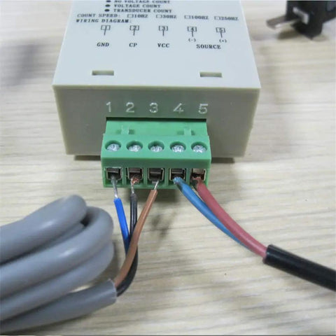 Led Auto Display Digital Counter 0-999999 With Hall Proximity Sensor 10mm Detection Distance NPN Normally Open Output 110-240V AC Power Six Digit Counter With Holder Included For DIY Automation Projects wiring terminal close-up