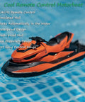 High Speed 2.4GHz RC Jet Ski Toy With Dual Propellers For Water Fun, Bright Orange Finish on water, easy to control.