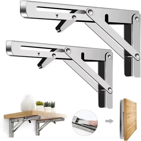 Heavy Duty Folding Shelf Brackets Set 2 Pack Space Saving Triangle Wall Mounted Hinge Brackets For Tools And Shelves 6 Inch Black