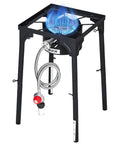 Single Burner Outdoor Propane Gas Stove 100,000 BTU LPG Camping Cooker with tall stand and PSI regulator, blue flame