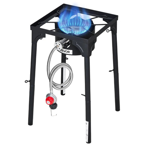 Single Burner Outdoor Propane Gas Stove 100,000 BTU LPG Camping Cooker with tall stand and PSI regulator, blue flame
