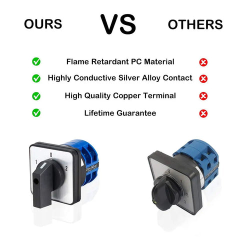 Comparison of LW28-32 Changeover Switch 3 Position 8 Terminal Universal Rotary Cam Selector with other switch.