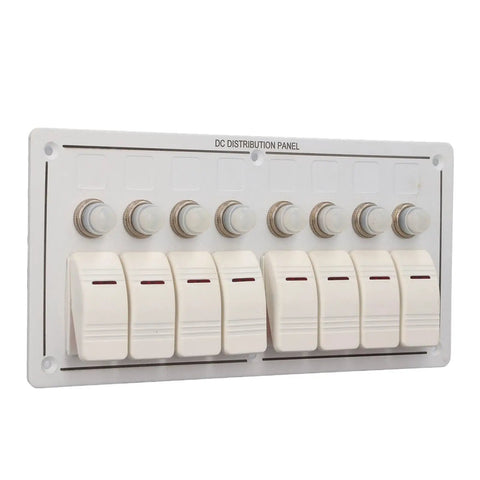 Beefy 8 Gang Toggle Switch Panel In Aluminum Alloy With Overload Protector And Red LED Indicator For 12V Marine Ship Yacht RV Bus And Automotive Electrical Systems IP65 Waterproof Control Panel