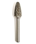Heavy-Duty Double Cut Taper Carbide Burr, Half-Inch Cutting Diameter, One-Inch Overall Length, Quarter-Inch Shank, Industrial Grade USA Made