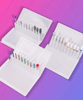 30-piece nail drill bits set in white cases with carbide, ceramic and diamond heads for acrylic and gel nails