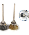 Two wire brushes from the 36 Piece Brass And Steel Wire Brush Polishing Wheel Kit For Rotary Tools Pro Grade Rust Removal Burr Removal