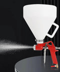 Heavy Duty Drywall Texture Sprayer Kit Featuring 1.5 Gallon Air Hopper And Badass Spray Gun, red spray gun with white hopper.