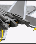 Rear view detailing of Armed Forces Lockheed F 22 Raptor 1 to 48 scale model kit with adjustable wing flaps