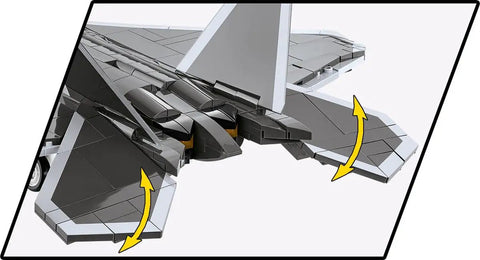 Rear view detailing of Armed Forces Lockheed F 22 Raptor 1 to 48 scale model kit with adjustable wing flaps