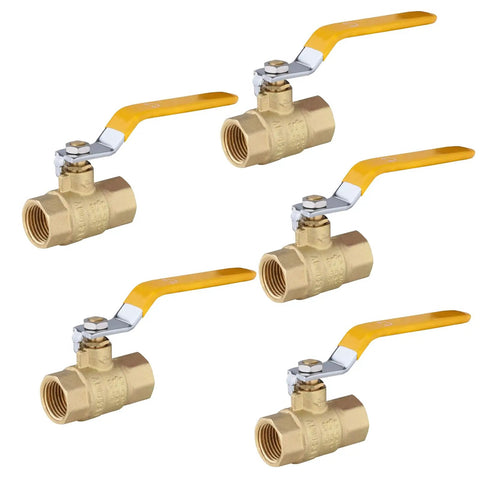 Heavy Duty 3/4 Inch Full Port Brass Ball Valve 600 WOG FNPT FIP Threaded For Air Water Oil Plumbing 5 Pack With Yellow Handle