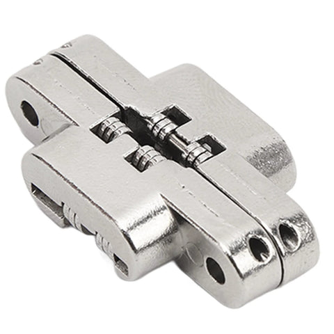 Close-up of Mini Zinc Alloy Cross Hidden Hinge Set For 180 Degree Swing Doors And Cabinets Durable Invisible Hinges For Jewelry Boxes