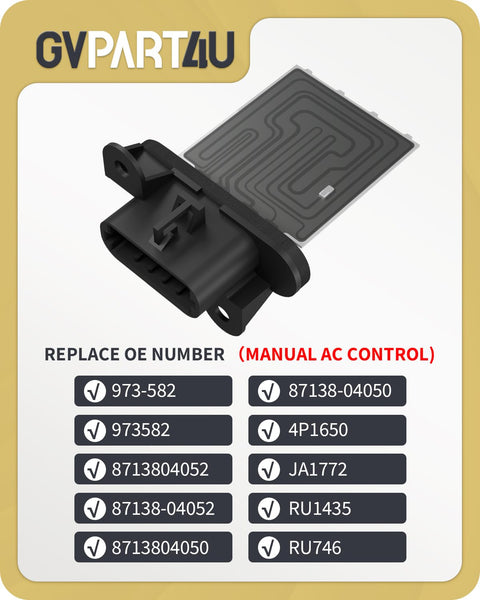 Toyota Tacoma Blower Motor Resistor 973-582 Replacement For Manual AC Control, list of compatible part numbers