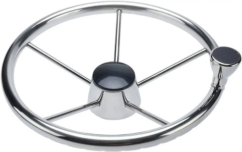 Stainless wheel from Outboard Rotary Steering System With 14-Foot Steering Cable, 3 Quarter Inch Shaft, Marine Boat Steering Kit.