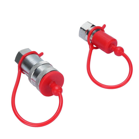 Heavy Duty Hydraulic Quick Connect Coupler One Quarter Inch Npt 4000 Psi Hardened Steel Fitting Dust Caps Included, two capped couplers