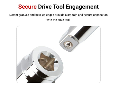Beefy One Half Inch Drive Twenty Four Inch Extension Bar with Chrome Plated Finish showing beveled drive end and detent grooves