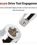 Close-up of Half Inch Drive Extension Set, 18 And 24 Inch Lengths, chrome finish with beveled drive end and detent grooves for smooth attachment.