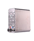Heavy Duty 120 Plate Brazed Heat Exchanger Built With Food Grade SUS304 Stainless Steel And Pure Copper Core side view showing inlet outlets.