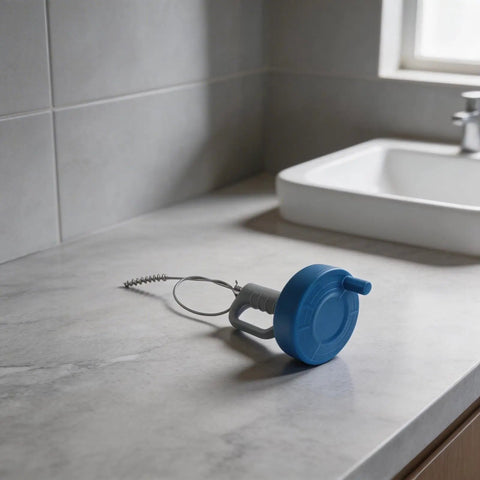 Heavy Duty Drain Cleaner Spring Coil Strip Multi Length Plumbing Snaker Flexible Pipe Breaker on bathroom counter.