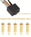 Brass Nozzle Set For Kobra 3 And Kobra S1 3D Printers, 20 Pack With 0.2mm 0.4mm 0.6mm 0.8mm 1.0mm Nozzles, displayed with sizes