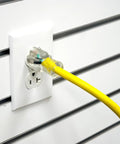 Rugged Outdoor Extension Cord With Lighted Ends For Easy Power Check 15 Amp 1875 Watts Bright High Visibility Yellow Jacket plugged in