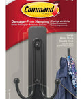 Damage Free Wall Hook Set With Adhesive Strips Large Matte Black Double Hook Holds Up To Four Pounds No Tools Needed packaging