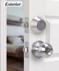 Keyed Alike Entry Door Knob And Single Cylinder Deadbolt Combo Set In Satin Nickel Finish, Lock And Keys Included For Front Or Back Door, Fits One And Three Eighths To One And Three Quarters Inch Doors, Easy Install And Great For Home Security installed on a white door