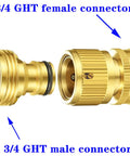 Close-up of 4 Pack Garden Hose Quick Connectors Three Quarters Inch GHT Thread Brass Fittings No Leak Water Hose Adapters Set showing male and female connectors