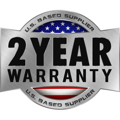 2 Year Warranty badge with U.S. Based Supplier logo and metallic design for Pro Grade Laser Distance Meter 325 Ft.
