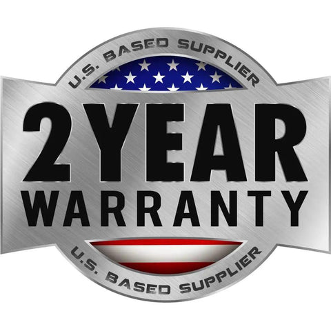 Silver badge indicating a 2-year warranty and U.S. based supplier with American flag design.