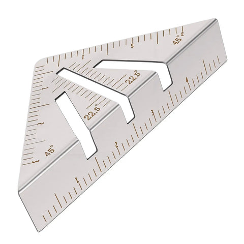 Stainless Steel Miter Square Ruler Set Of 3 Heavy Duty Pro Grade Multi Angle Measuring Tool with etched 22.5° and 45° marks.