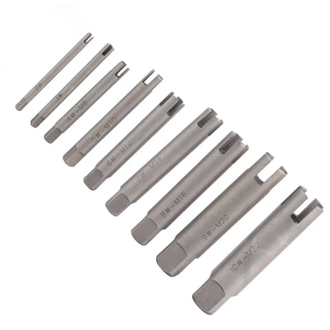 Premium Heavy Duty Screw Extractor Set To Bust Rusted Stripped Bolts And Broken Taps With Ease For Home Repair Projects Or Industrial Jobs Using This Durable High Speed Steel Removal Kit That Gets The Job Done Right. High speed steel extractor set, M3-M22, eight-piece.