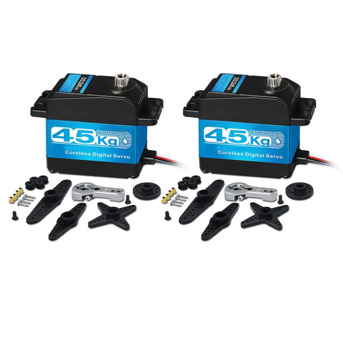 Two Beefy 45KG High Torque RC Servo Coreless 8.4V Metal Gear Low Profile Waterproof units with accessories for RC builds