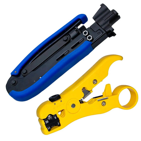 Adjustable crimp tool and stripper in Coax Cable Crimp Kit For RG6 RG59 RG11 With Adjustable Crimp Tool And Stripper