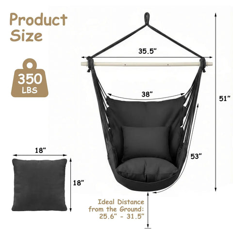 Chill Macrame Hammock Chair With Two Cushions For Indoor Outdoor Use Hanging Rope Swing Chair Supports Up To 350 Lbs