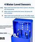 4 water level sensors for 6.4 GPH Condensate Pump For HVAC Drip Pan With 50 Ft Max Head Automatic Safety Switch Quiet Submersible Water Pump For AC Dehumidifier Furnace Basements 110V 230V For Home Use