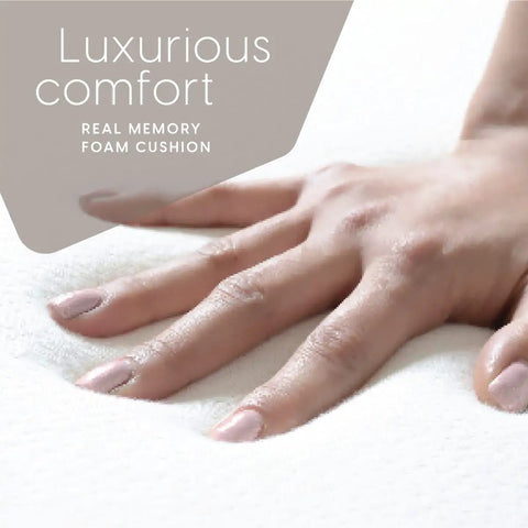 Close-up of hand pressing into Memory Foam Outdoor Chaise Lounge Cushion With Waterproof And Washable Cover In Blue Ultra Plush Pad